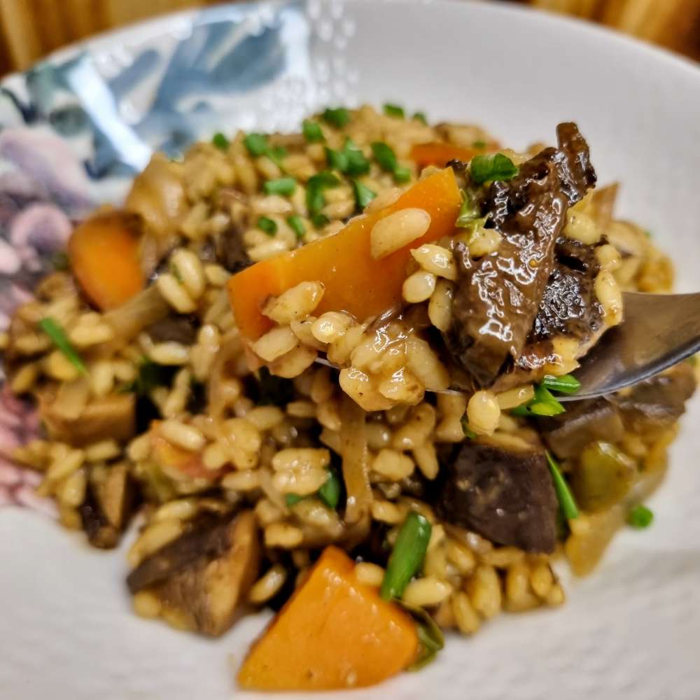 risoto de cogumelos, legumes e limão siciliano