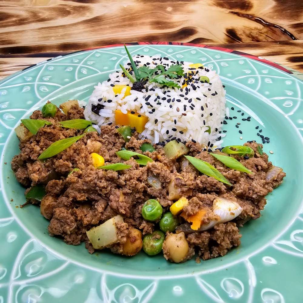 carne a primavera e arroz c jerimum