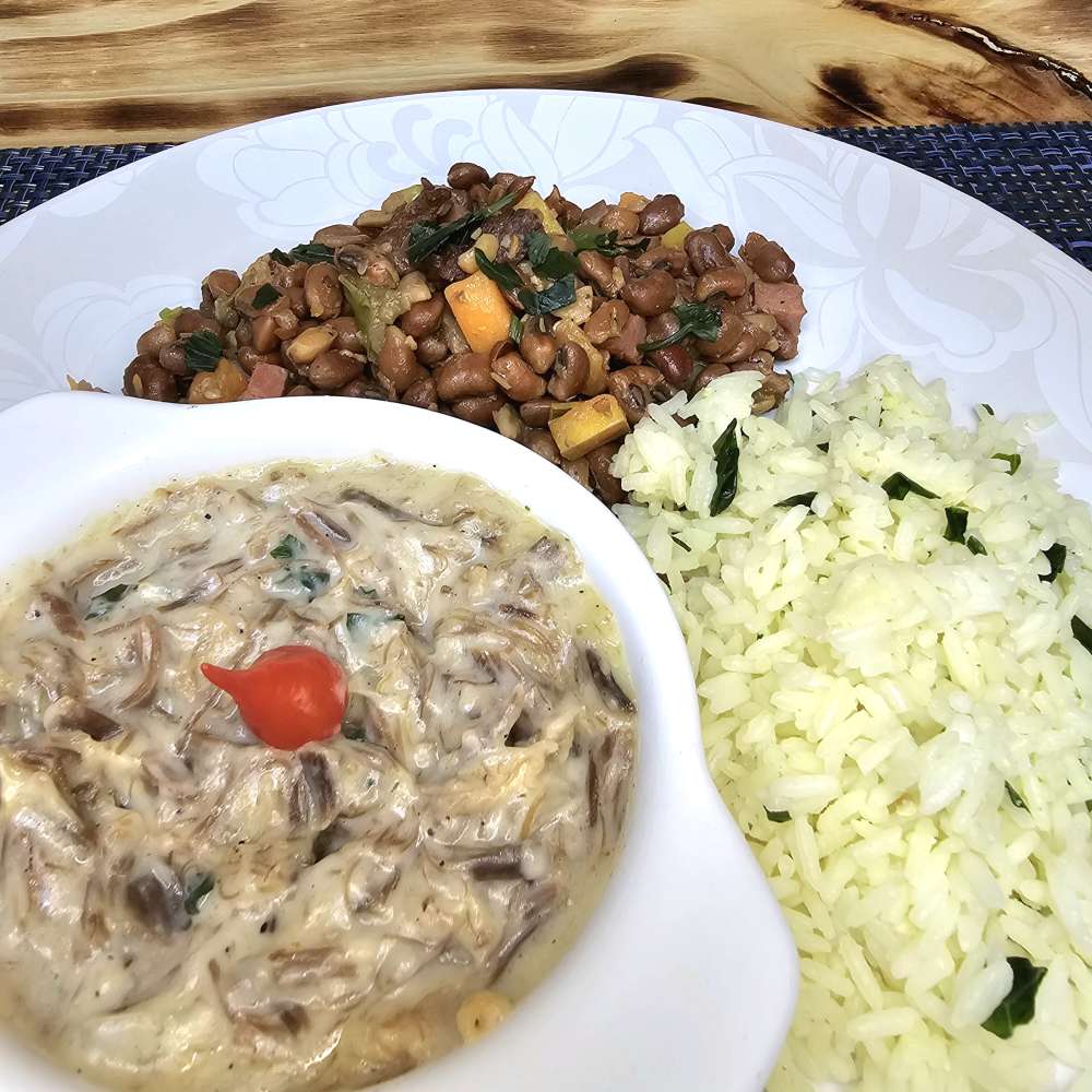 carne de sol na nata, macassar com jerimum e arroz